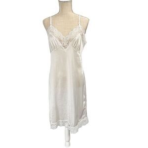 Vintage Sliperfection Slip Dress Womens M 36 White Satin Lace‎ 70s Y2K Fairy VTG